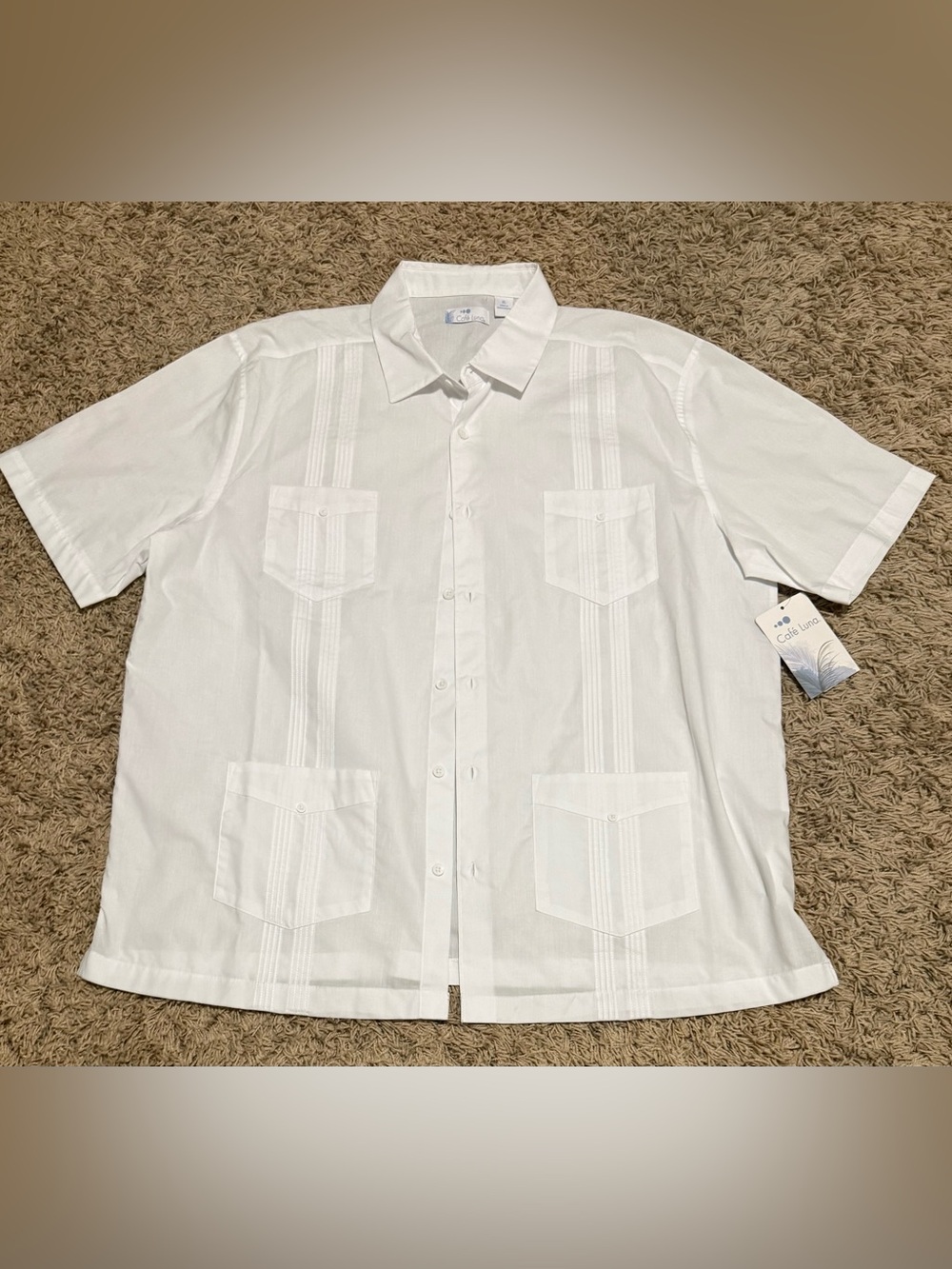 Cafe Luna Men's Cotton Blend Short Sleeve Guayabera Shirt Size: XL (46-48)